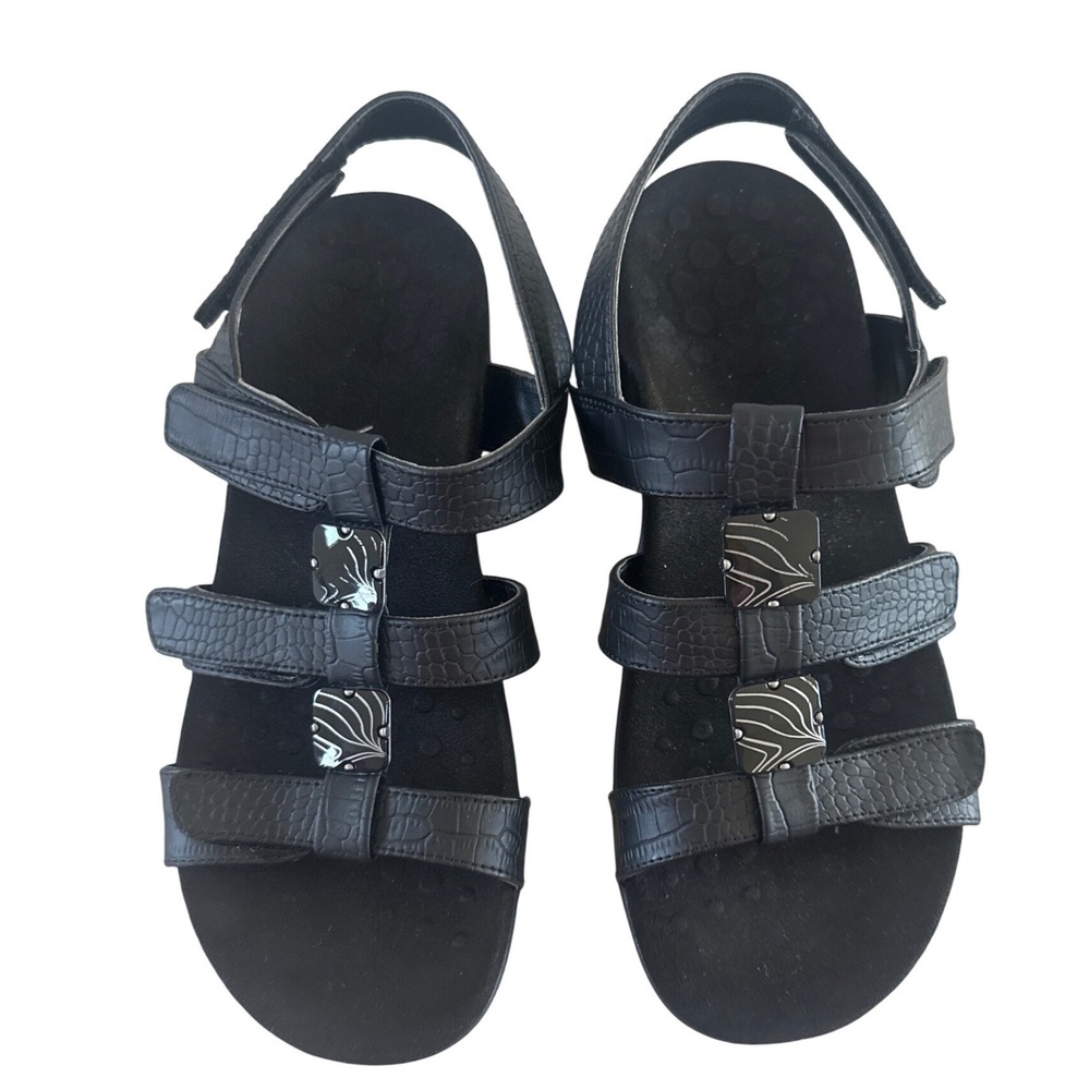 Vionic Amber Black Croc Embossed Adjustable Sandals Women 8 Orthotic Support - Picture 6 of 11